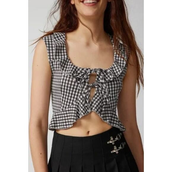 Urban Outfitters NWT Black White Ilene Gingham Tie-Front Top Size S - Picture 1 of 7